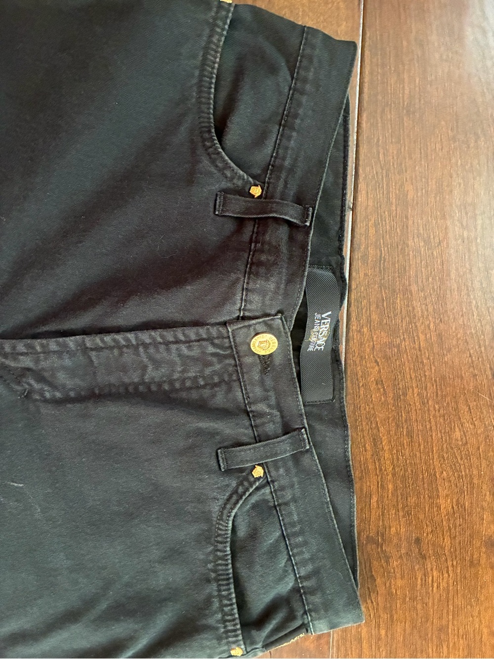 Versace Black Straight-Leg Jeans with Gold Accents